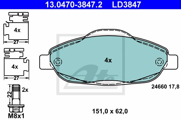 ATE Комплект тормозных колодок, дисковый тормоз 13.0470-3847.2