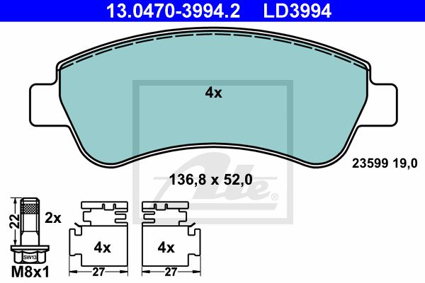 ATE Комплект тормозных колодок, дисковый тормоз 13.0470-3994.2