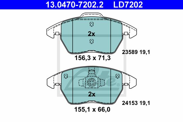 ATE Комплект тормозных колодок, дисковый тормоз 13.0470-7202.2
