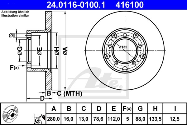 ATE stabdžių diskas 24.0116-0100.1