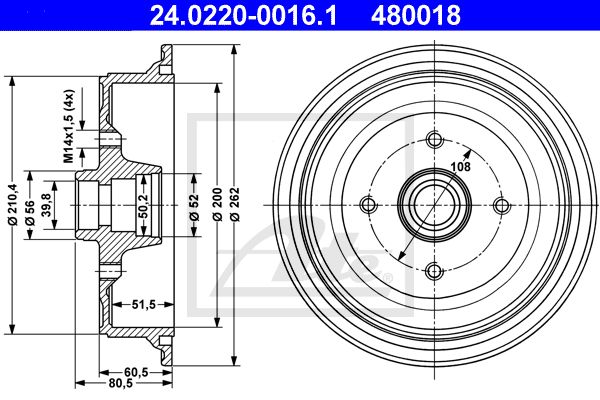 ATE stabdžių būgnas 24.0220-0016.1