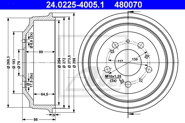 ATE Тормозной барабан 24.0225-4005.1