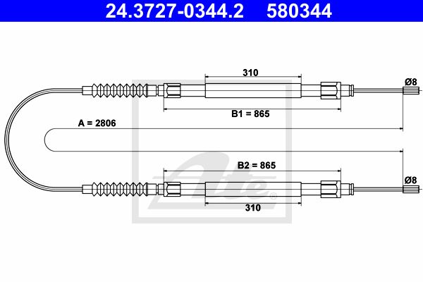 ATE Тросик, cтояночный тормоз 24.3727-0344.2