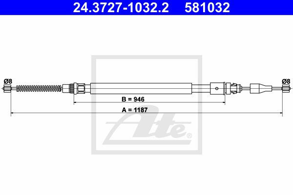 ATE Тросик, cтояночный тормоз 24.3727-1032.2