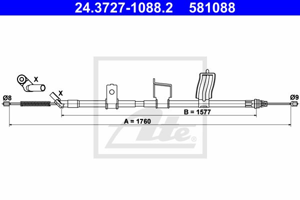 ATE Тросик, cтояночный тормоз 24.3727-1088.2