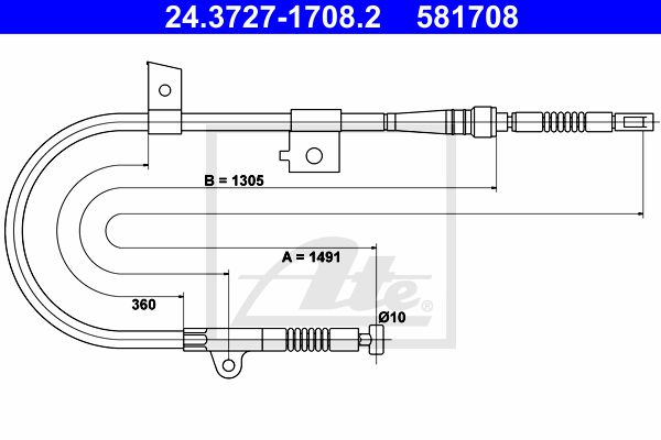 ATE Тросик, cтояночный тормоз 24.3727-1708.2