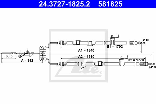 ATE Тросик, cтояночный тормоз 24.3727-1825.2