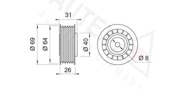 AUTEX kreipiantysis skriemulys, V formos rumbuotas dirža 641680