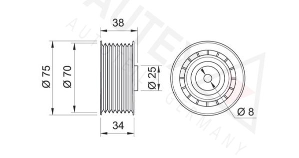 AUTEX kreipiantysis skriemulys, V formos rumbuotas dirža 651685