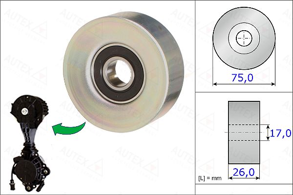 AUTEX kreipiantysis skriemulys, V formos rumbuotas dirža 654880