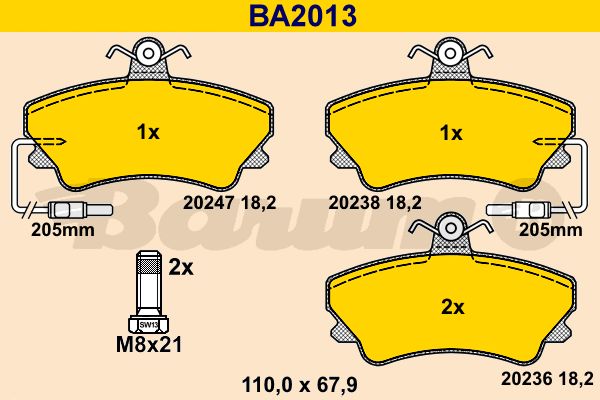 BARUM Комплект тормозных колодок, дисковый тормоз BA2013