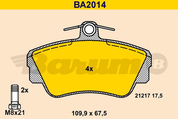 BARUM Комплект тормозных колодок, дисковый тормоз BA2014