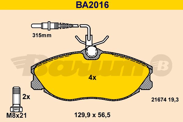 BARUM stabdžių trinkelių rinkinys, diskinis stabdys BA2016