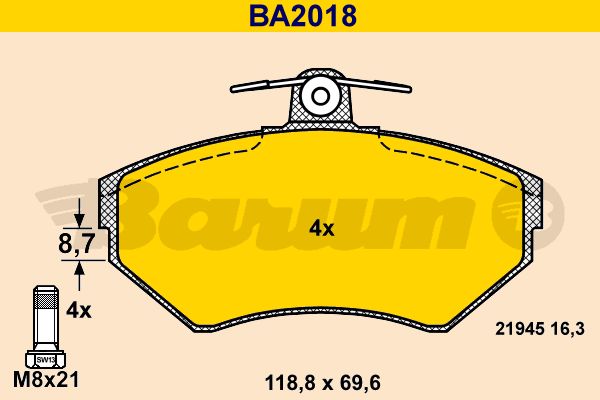 BARUM stabdžių trinkelių rinkinys, diskinis stabdys BA2018