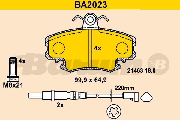 BARUM stabdžių trinkelių rinkinys, diskinis stabdys BA2023