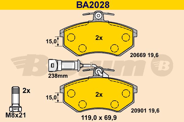 BARUM stabdžių trinkelių rinkinys, diskinis stabdys BA2028
