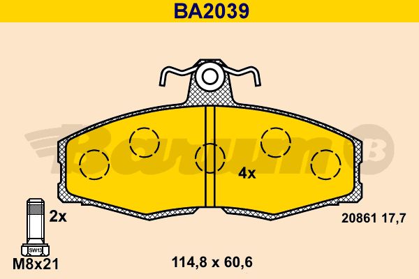 BARUM stabdžių trinkelių rinkinys, diskinis stabdys BA2039
