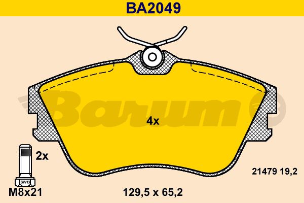 BARUM stabdžių trinkelių rinkinys, diskinis stabdys BA2049