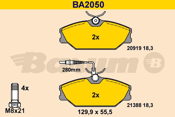 BARUM Комплект тормозных колодок, дисковый тормоз BA2050