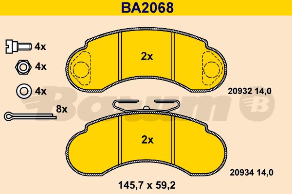 BARUM stabdžių trinkelių rinkinys, diskinis stabdys BA2068