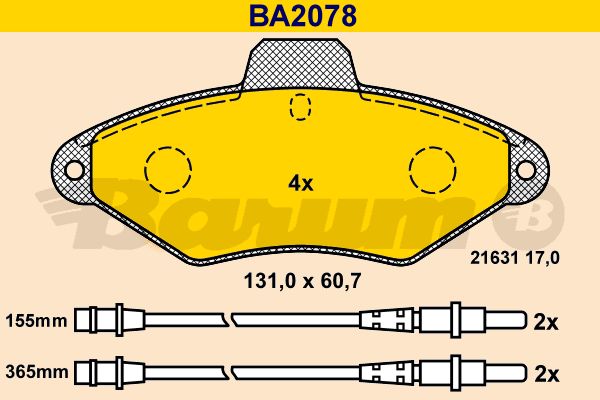 BARUM stabdžių trinkelių rinkinys, diskinis stabdys BA2078