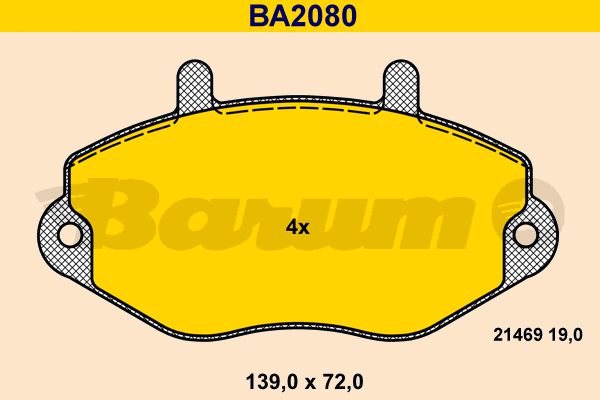 BARUM stabdžių trinkelių rinkinys, diskinis stabdys BA2080