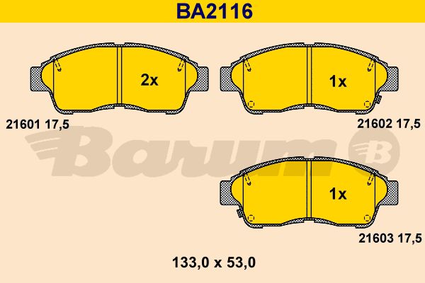 BARUM Комплект тормозных колодок, дисковый тормоз BA2116