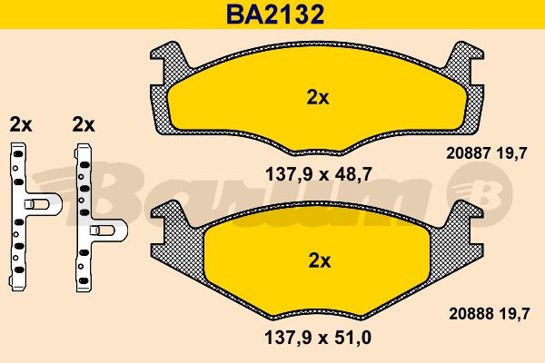 BARUM Комплект тормозных колодок, дисковый тормоз BA2132
