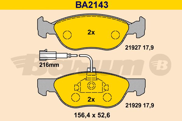 BARUM stabdžių trinkelių rinkinys, diskinis stabdys BA2143