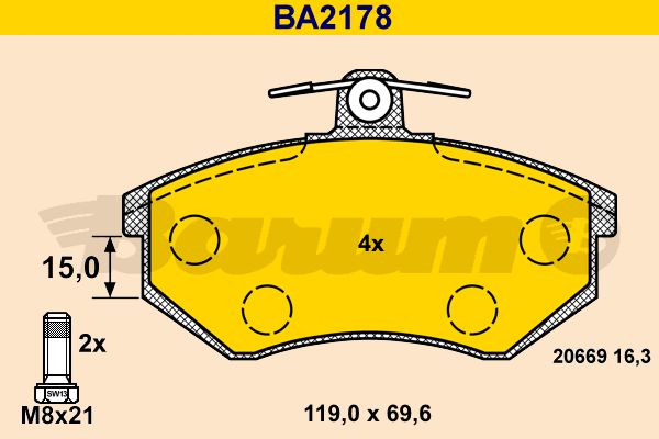 BARUM stabdžių trinkelių rinkinys, diskinis stabdys BA2178
