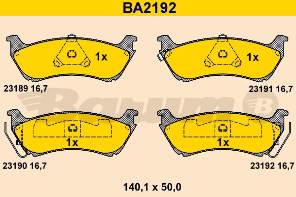 BARUM Комплект тормозных колодок, дисковый тормоз BA2192