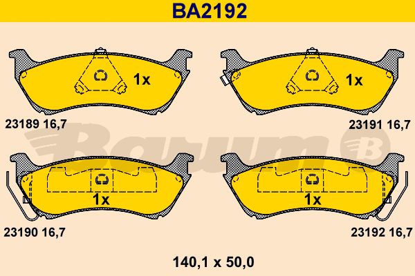 BARUM stabdžių trinkelių rinkinys, diskinis stabdys BA2192