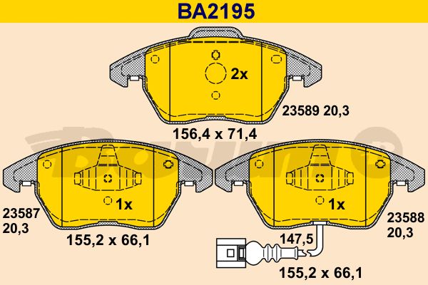 BARUM Комплект тормозных колодок, дисковый тормоз BA2195