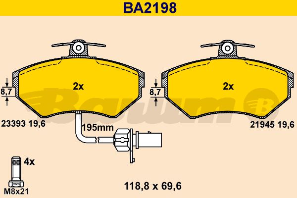 BARUM Комплект тормозных колодок, дисковый тормоз BA2198
