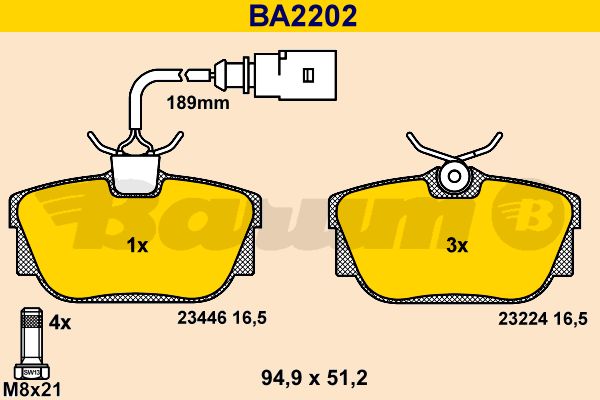 BARUM Комплект тормозных колодок, дисковый тормоз BA2202