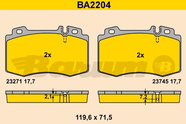 BARUM stabdžių trinkelių rinkinys, diskinis stabdys BA2204