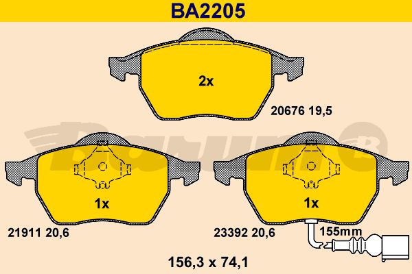 BARUM Комплект тормозных колодок, дисковый тормоз BA2205