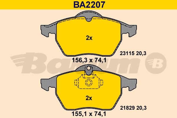 BARUM stabdžių trinkelių rinkinys, diskinis stabdys BA2207