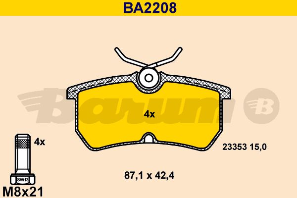 BARUM stabdžių trinkelių rinkinys, diskinis stabdys BA2208