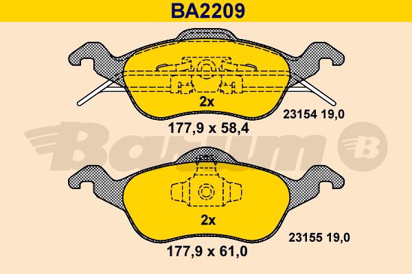 BARUM stabdžių trinkelių rinkinys, diskinis stabdys BA2209