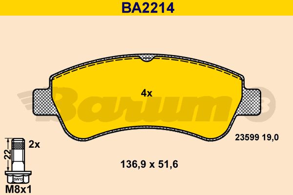 BARUM stabdžių trinkelių rinkinys, diskinis stabdys BA2214