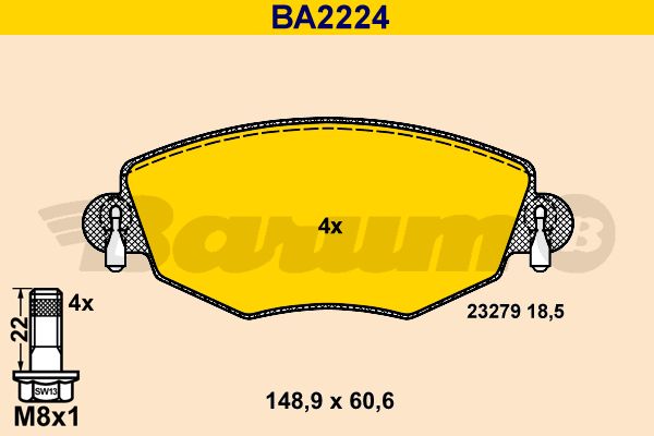 BARUM Комплект тормозных колодок, дисковый тормоз BA2224