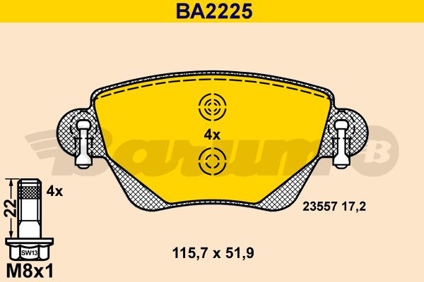 BARUM Комплект тормозных колодок, дисковый тормоз BA2225