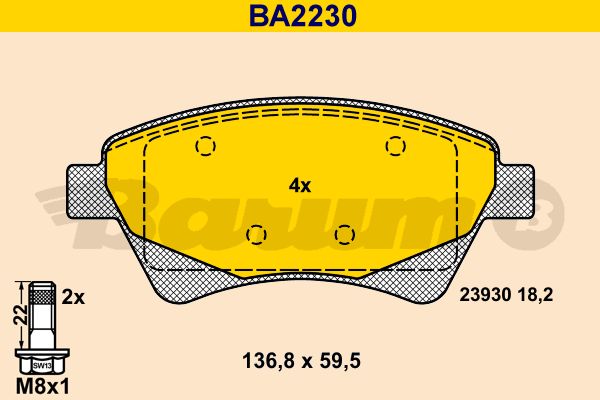 BARUM Комплект тормозных колодок, дисковый тормоз BA2230