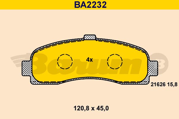 BARUM stabdžių trinkelių rinkinys, diskinis stabdys BA2232