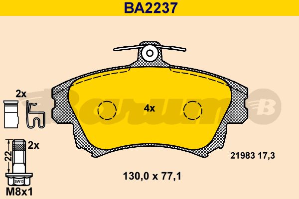 BARUM Комплект тормозных колодок, дисковый тормоз BA2237