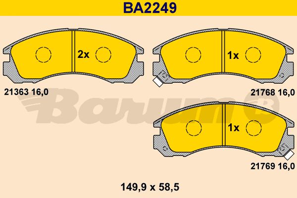 BARUM stabdžių trinkelių rinkinys, diskinis stabdys BA2249