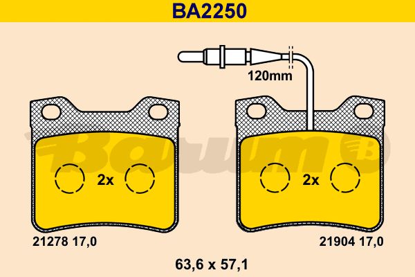BARUM stabdžių trinkelių rinkinys, diskinis stabdys BA2250