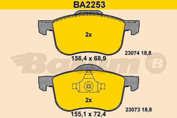 BARUM stabdžių trinkelių rinkinys, diskinis stabdys BA2253