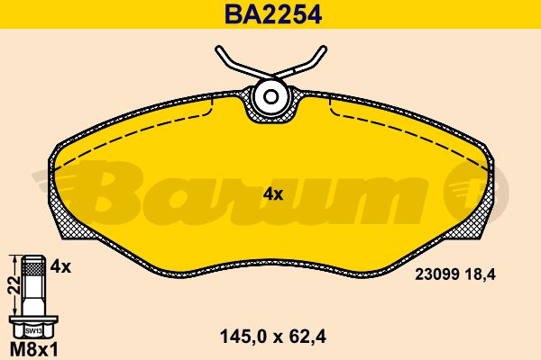 BARUM stabdžių trinkelių rinkinys, diskinis stabdys BA2254